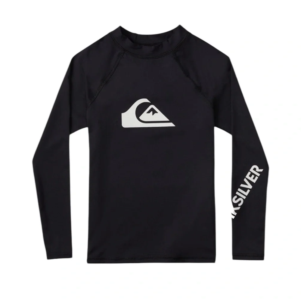 NWT Quiksilver Boys Black Long Sleeve Rashguard‎ Swim Shirt UPF 50 Summer